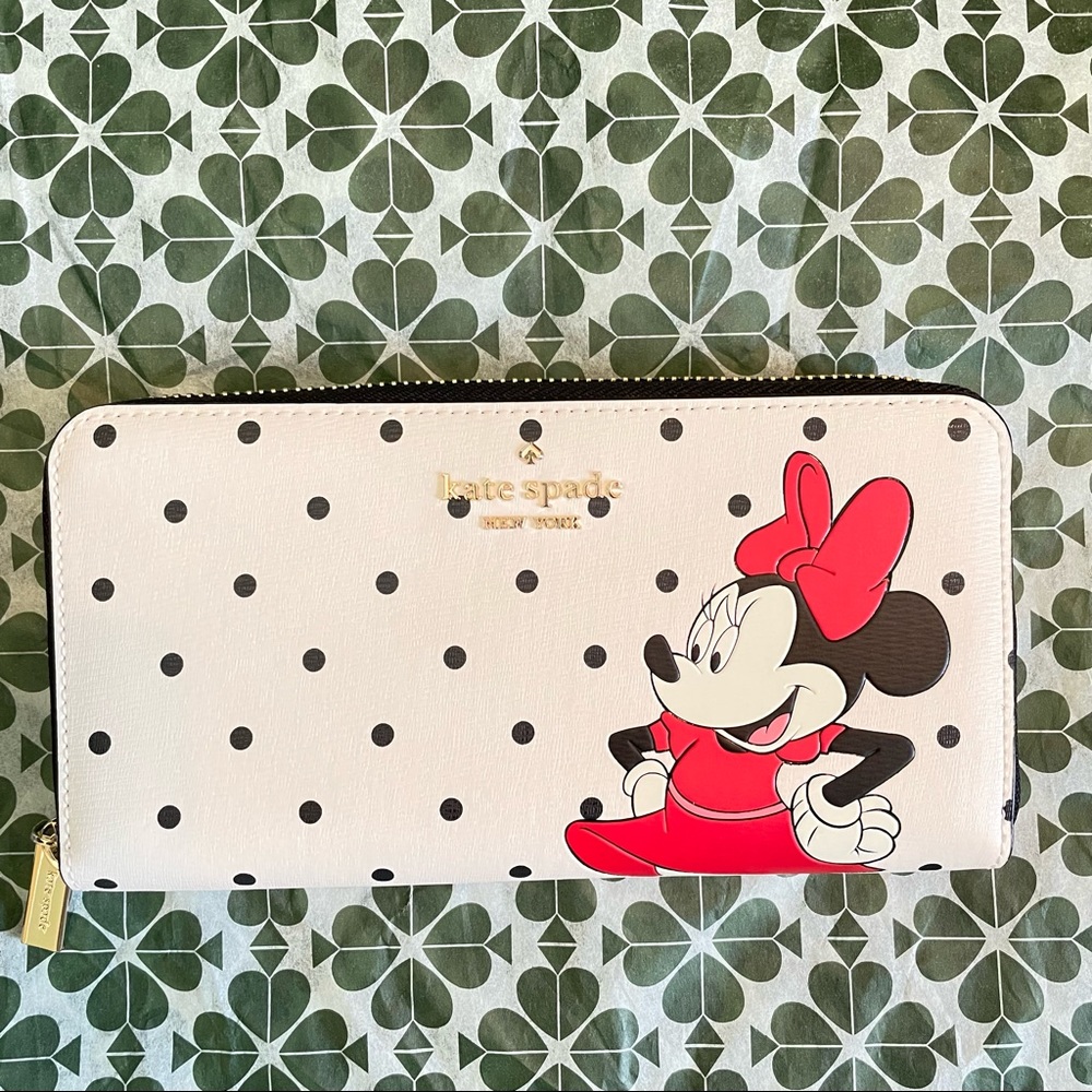 MAKE AN OFFER Kate Spade Disney Minnie Mouse White Polka Dot Large Continental